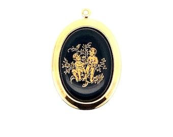 Rare Vintage Large black & gold Gemini zodiac charm necklace, Made in Germany in the 1970's, unique vintage horoscope gift, deadstock zodiac