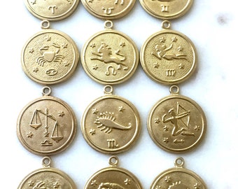 brass zodiac charm , astrological charms to layer, vintage horoscope charms, 1970's zodiac charms, birthday gift, boho gift, medallion