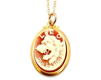 Collar vintage con camafeo del zodiaco Leo, regalo de cumpleaños de agosto