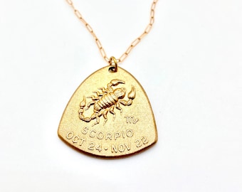 Vintage Scorpio Zodiac Charm Necklace, Brass Astrology Pendant