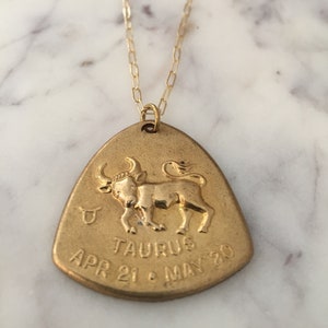 vintage taurus charm   taurus necklace  vintage taurus necklace  vintage astrology charm  gold taurus charm  vintage taurus paperclip chain