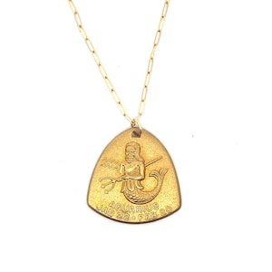 Vintage Aquarius charm Aquarius necklace  vintage boho necklace vintage astrology charm  gold Aquarius charm vintage pendant paperclip chain