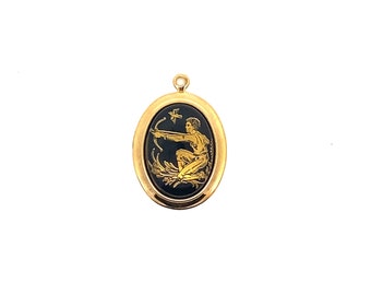 Rare vintage Sagittarius small black & gold charm necklace, from 1970's Germany, vintage deadstock, unique vintage horoscope gift, star sign