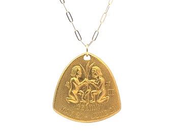 Vintage Gemini charm  Gemini necklace  vintage boho necklace  vintage astrology charm  gold Gemini charm  vintage pendant paperclip chain