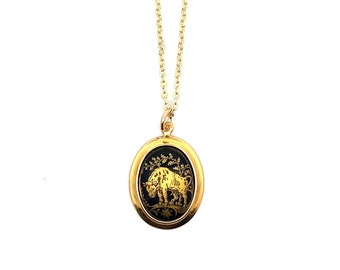 Rare Vintage Taurus small black & gold zodiac charm necklace, made in Germany 1970s, Rare vintage deadstock, unique vintage horoscope gift