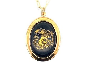Rare Vintage Large black & gold Leo zodiac charm necklace, Made in Germany in the 1970's, unique vintage horoscope gift, deadstock zodiac