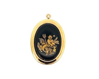 Rare Vintage Large black & gold Aquarius zodiac charm necklace, Made in Germany 1970's, unique vintage horoscope gift, deadstock zodiac sign