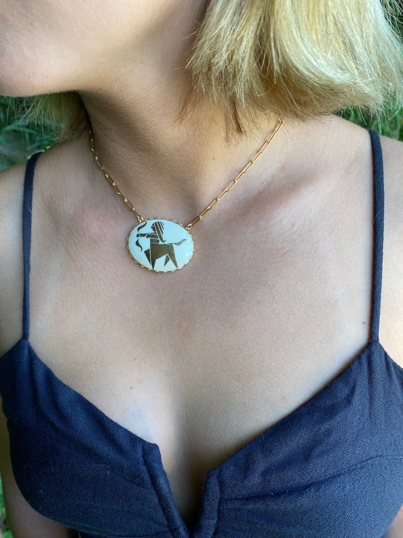 Vintage Sagittarius necklace, boho hippie unique archer, gold filled paperclip chain, astrological choker, rare zodiac necklace, 1970's sign image 1