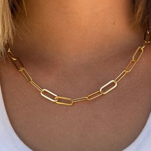 Heavy paperclip chain, 14 karat gold filled rectangular chain, boho  beautiful gold chain,  perfect layering chain, 16 inch, trendy, cool