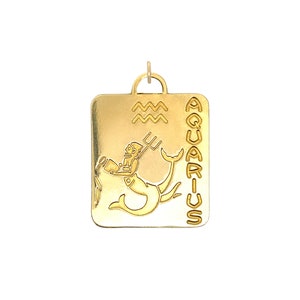Vintage Aquarius zodiac brass charms, boho astrological necklace, gold horoscope jewelry, cool hippie necklace, Aquarius charm necklace