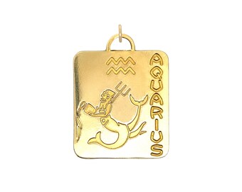 Vintage Aquarius zodiac brass charms, boho astrological necklace, gold horoscope jewelry, cool hippie necklace, Aquarius charm necklace