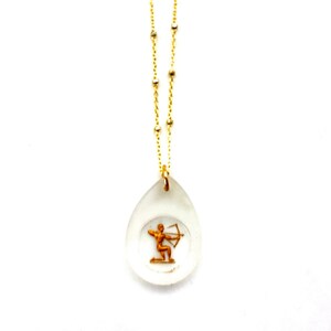 Gorgeous vintage Sagittarius glass rare zodiac pendant on gold chain, amazing rare unique horoscope 1960s charm necklace