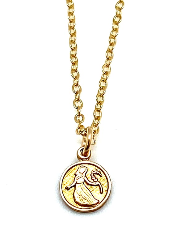 Tiny gold zodiac sign  Vintage Virgo necklace  Lit