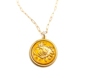 Vintage Scorpio Zodiac Necklace, 1970s German Glass Charm