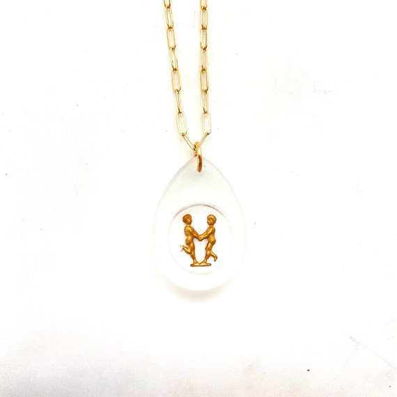 Gorgeous vintage Gemini glass zodiac rare pendant… - image 1