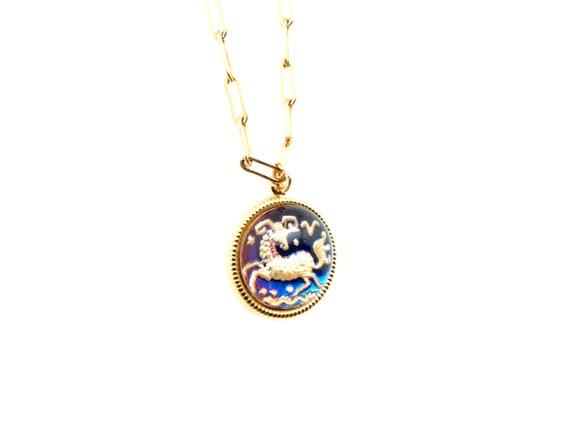 Amazing blue/purple glass zodiac necklace, unique… - image 8