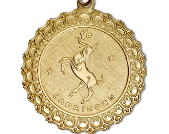 Collana vintage in ottone con segno zodiacale Capricorno, medaglione oroscopo boho