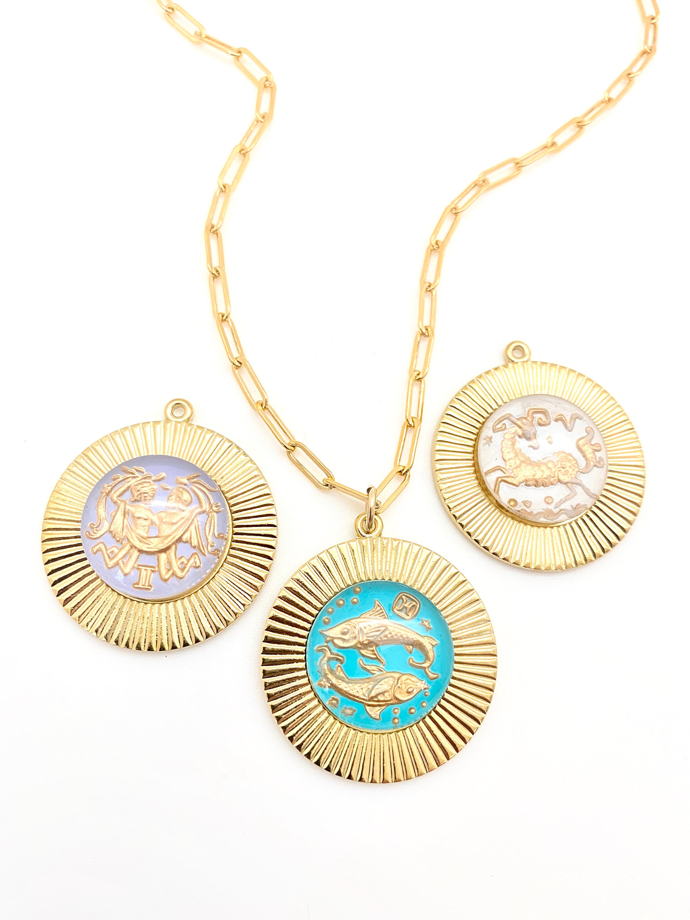 Pendentif Chaine Vintage Signe Vierge Verre Gravé Boréalis 4996 - Couleur Or