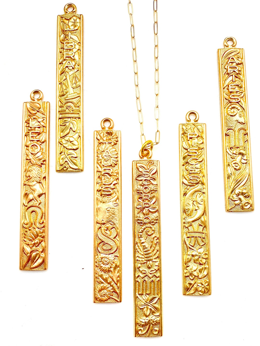 Vintage Zodiac Vertical Pendant Necklace