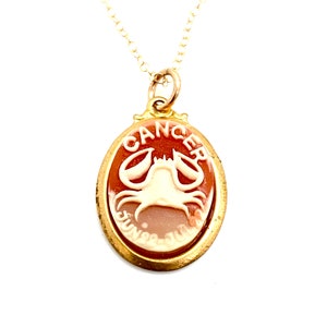 Vintage Cancer zodiac charm, Cancer cameo necklace, vintage horoscope , zodiac cancer charm, boho cool vintage zodiac, Cancer star sign image 2