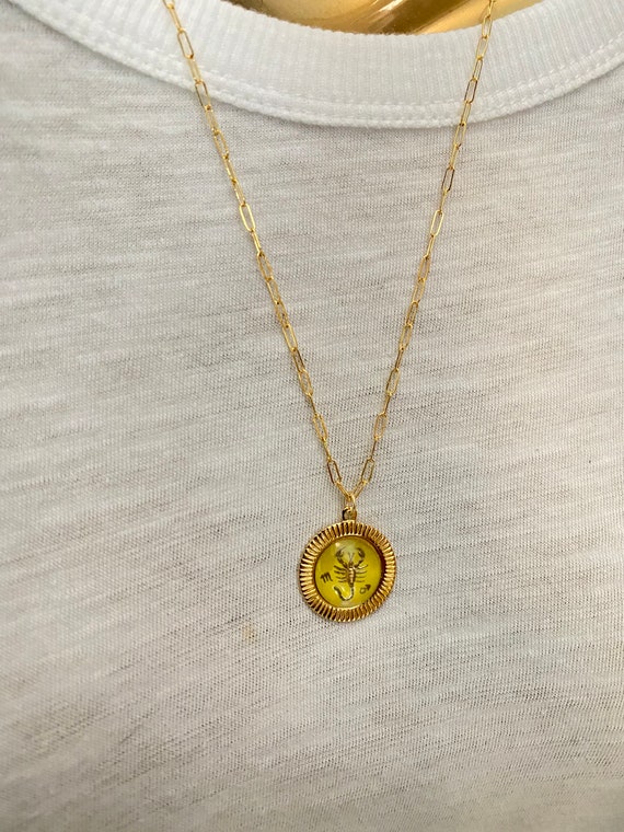 Vintage libra necklace, glass scales zodiac sign … - image 5