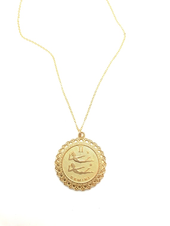 Large vintage zodiac sign disc necklace, cool boh… - image 4