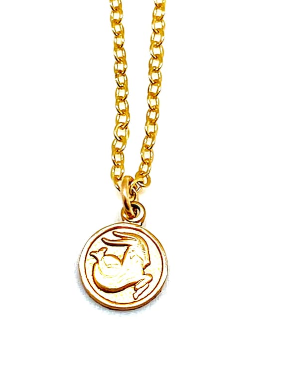 Tiny gold zodiac sign  Vintage Capricorn necklace 