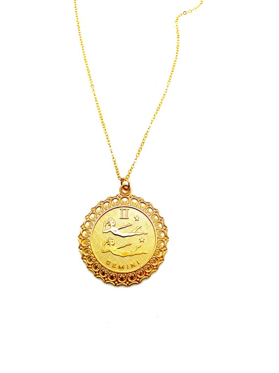 Large vintage zodiac sign disc necklace, cool boh… - image 6