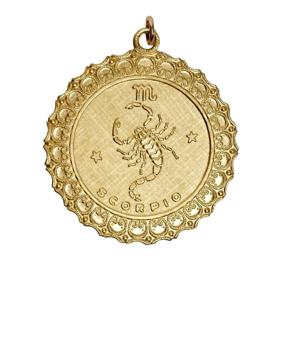 Large vintage zodiac sign disc necklace, cool boh… - image 1