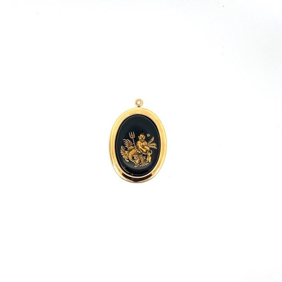 Rare Vintage Large black & gold Aquarius zodiac c… - image 1