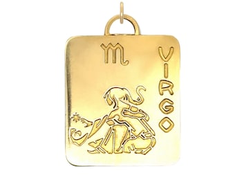 Vintage Virgo Zodiac Charm Necklace, Gold Horoscope Jewelry