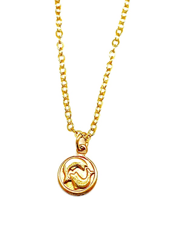 Tiny gold zodiac sign  Vintage Pisces necklace  Li