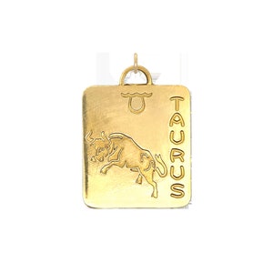 Vintage Taurus brass zodiac charm, boho astrological necklace, horoscope jewelry, cool hippie necklace, Taurus bull necklace, May birthday