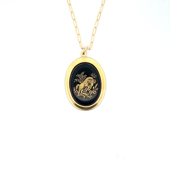 Rare Vintage Large black & gold Capricorn zodiac … - image 4