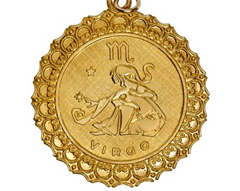 Collar con medallón del zodiaco Virgo de latón vintage, dije bohemio del horóscopo