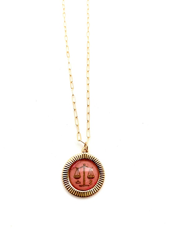 Vintage libra necklace, glass scales zodiac sign … - image 2