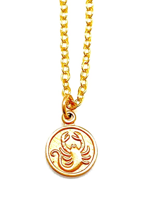 Tiny gold zodiac sign Vintage Scorpio necklace  Li