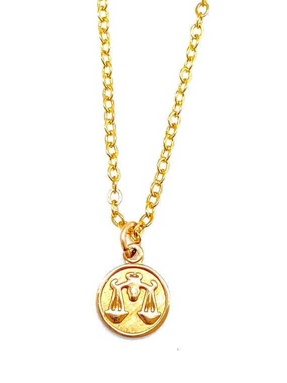 Tiny gold zodiac sign  Vintage Libra necklace  Lit