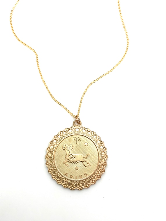 Large vintage zodiac sign disc necklace, cool boho