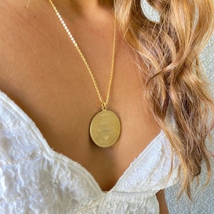 Vintage Brass Zodiac Medallion Necklace, Horoscope Astrology Charm image 4