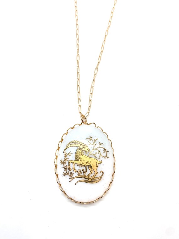 Vintage capricorn pendant on chain, cool large ch… - image 5