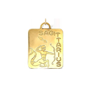 Vintage Sagittarius zodiac brass charm necklace, boho astrological necklace, gold horoscope jewelry, cool hippie necklace, Sagittarius charm