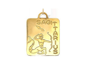 Vintage Brass Sagittarius Zodiac Charm Necklace, Gold Horoscope Jewelry