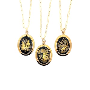 Rare Vintage small black & gold zodiac charm necklace, made in Germany 1970s, Rare vintage deadstock, unique vintage horoscope gift image 5
