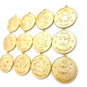 Lot of 12 vintage zodiac charm necklace, set of astrological charms, vintage horoscope charms, 1970&#39;s zodiac charms, set of 12 charms