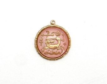 Collar vintage con dije de Sagitario rosa, opción de cadena chapada en oro