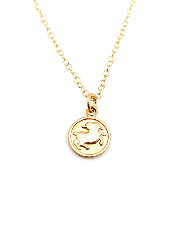 Tiny gold zodiac sign  Vintage Aries necklace  Lit