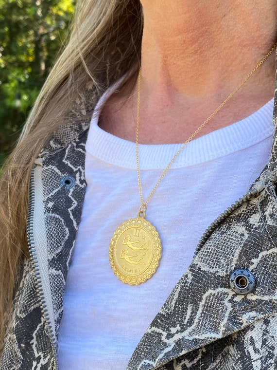 Large vintage zodiac sign disc necklace, cool boh… - image 2