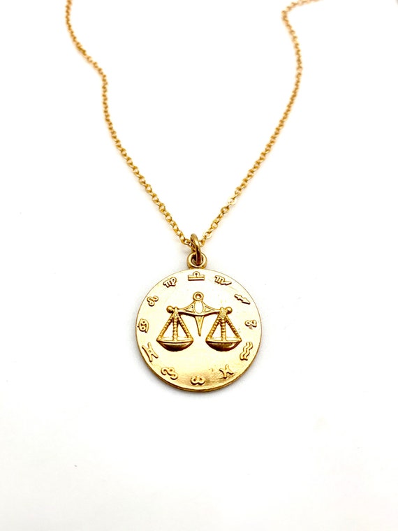 Vintage libra zodiac charm necklace,  boho medalli