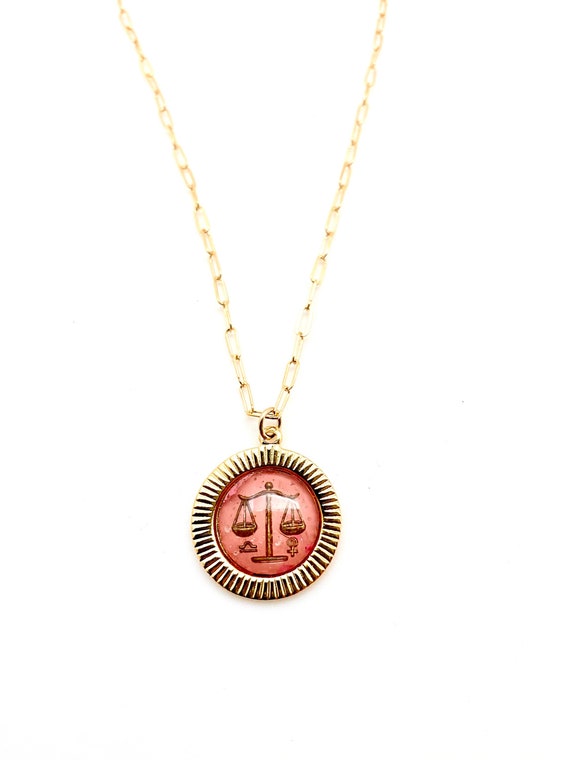 Vintage libra necklace, glass scales zodiac sign … - image 1